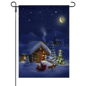 Winter Night Garden Flag with Santa and Reindeer